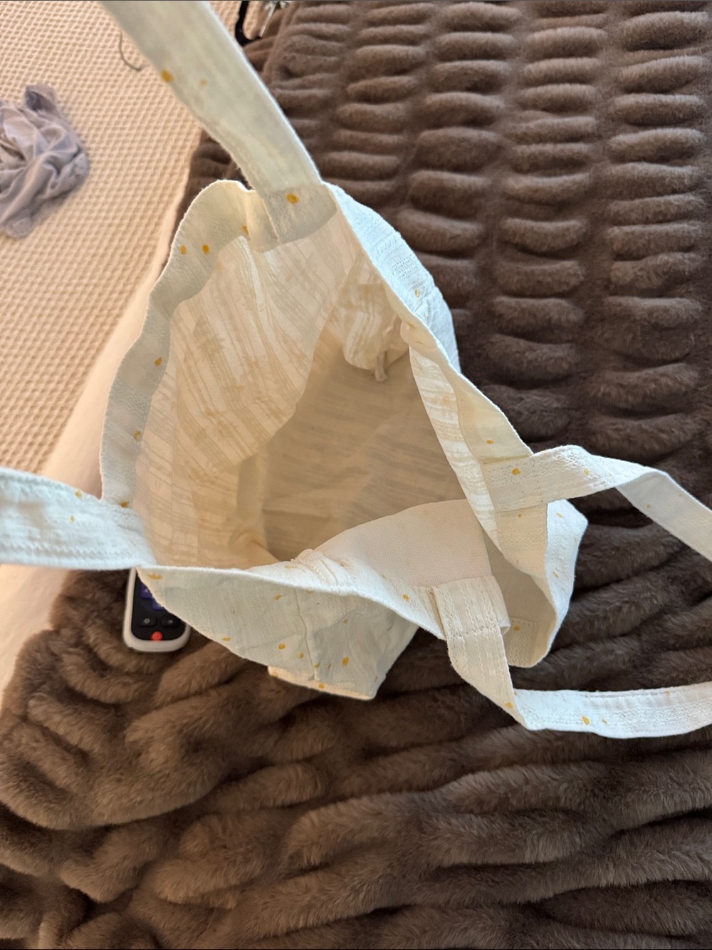 Small Tote Bag in white Cream with little sunflowers - Picture 3 of 3
